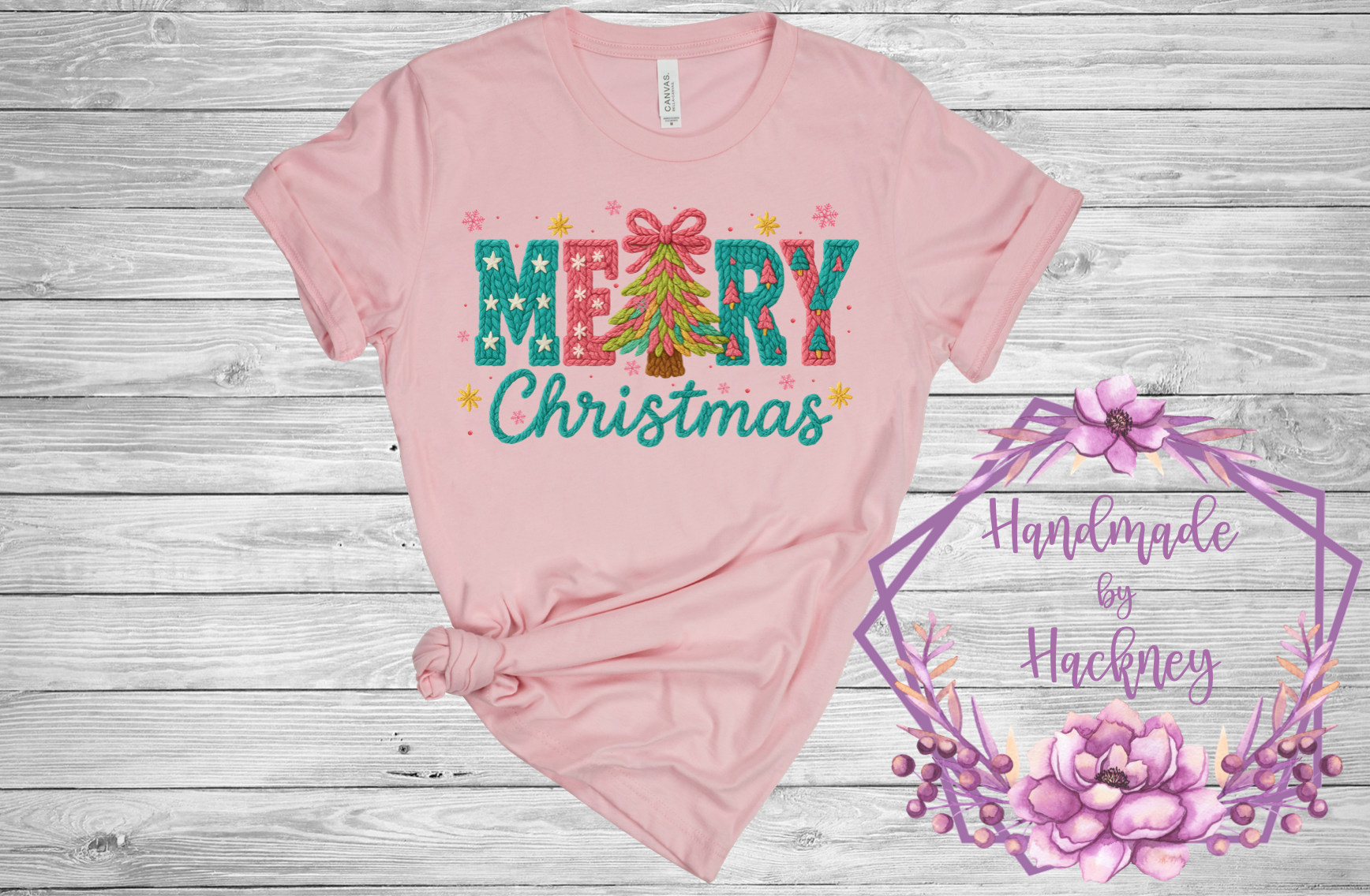 Merry Christmas Faux Yarn Teal Pink